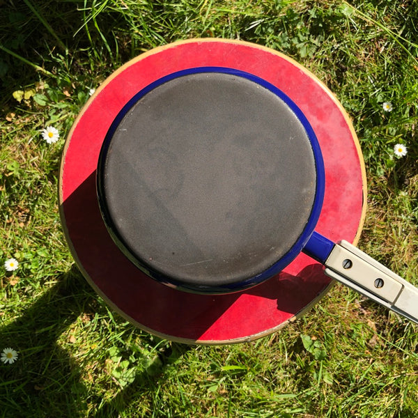 Blauwe steelpan met bloemmotief 16 cm
